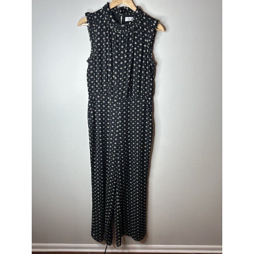 Ali & Jay‎ Jumpsuit Black Micro Floral Printed Pockets Cottage Boho Sz L Petite